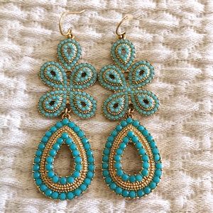 Stella & Dot, Turquoise, Gold, Bead, Drop Earrings